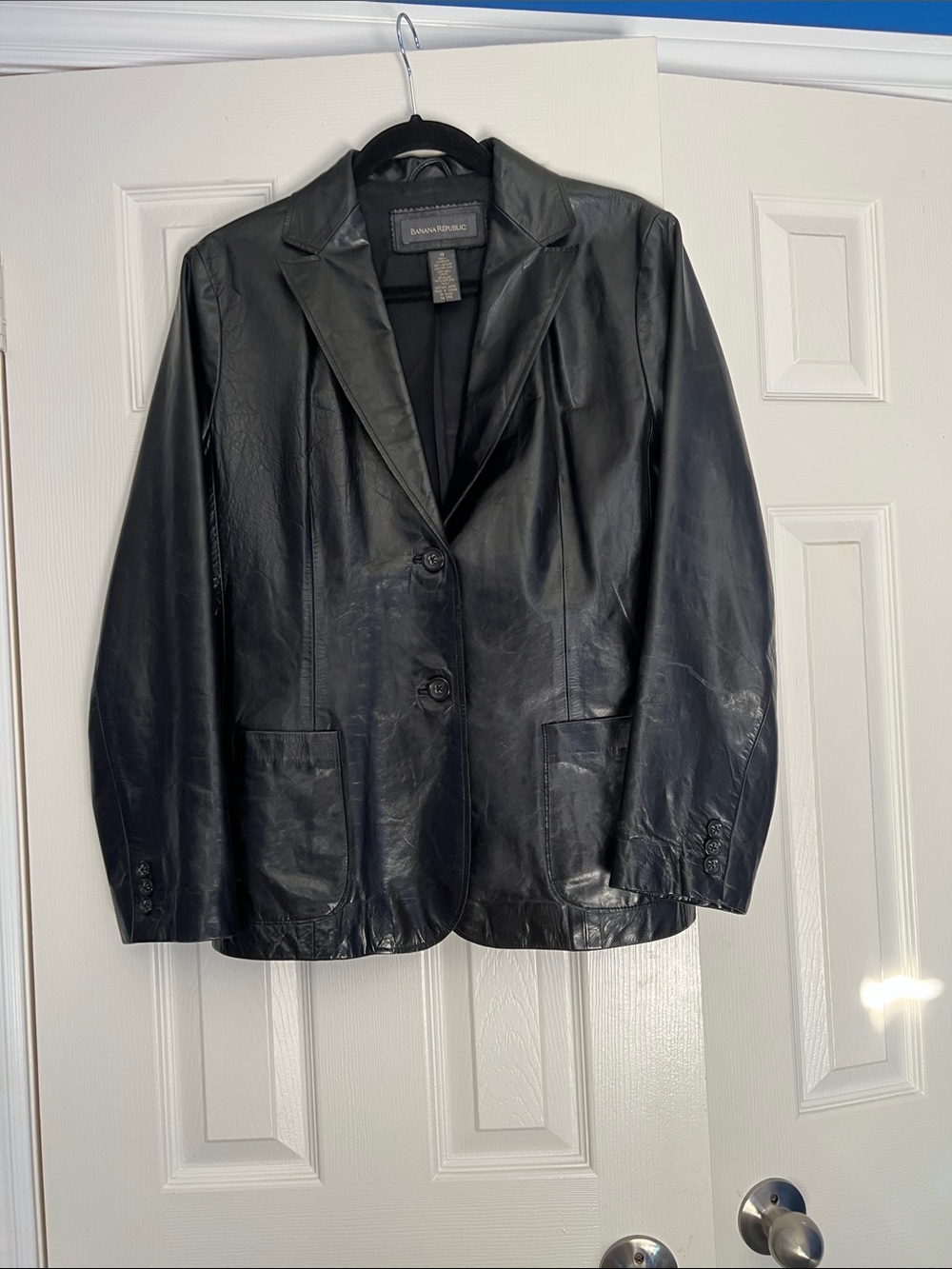 Banana Republic Vintage Black Leather Blazer Jacket - Two-Button